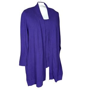 Chico's Purple Silk Blend Cardigan & Tank Set Size 1 M 2pc Long Duster Knit GUC
